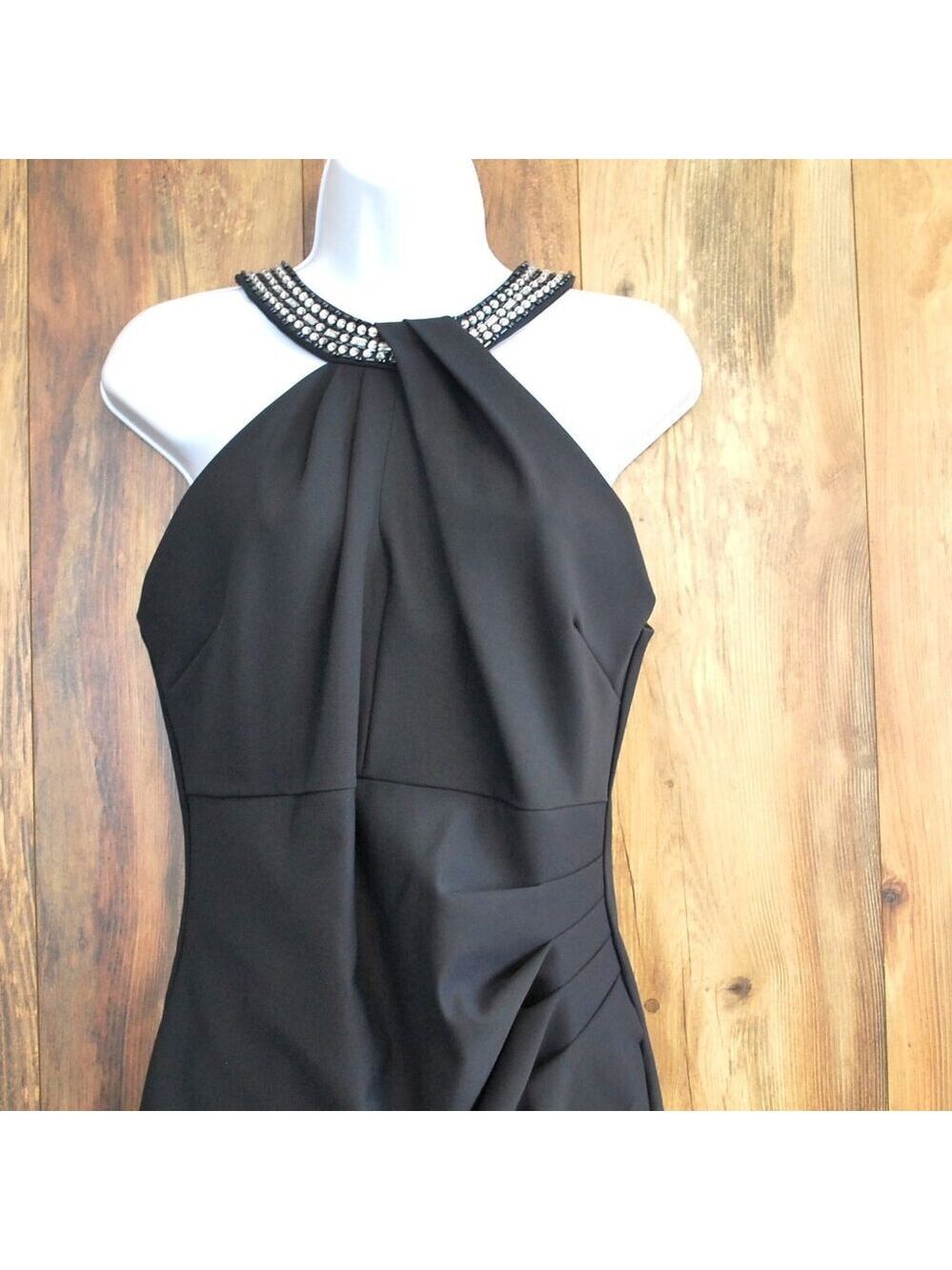 Alex Evenings Embellished Halter Neck Ruched Sheath Dress Navy 10